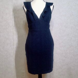 NWOT Lulus Navy Blue Embroidered Riffled Straps Back Zip Lining Midi Dress Sz M